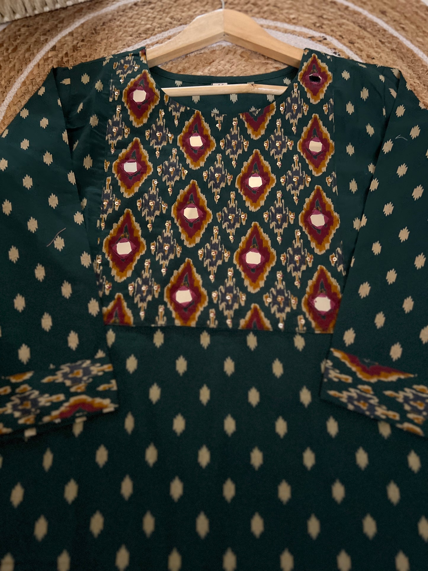 Premium cotton suit set ( sequins work and mirror work on neck )