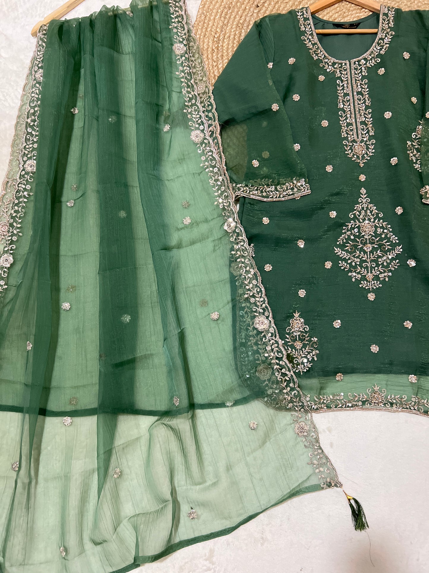 Premium suit set in soft organza with handwork sequence CBRP2064