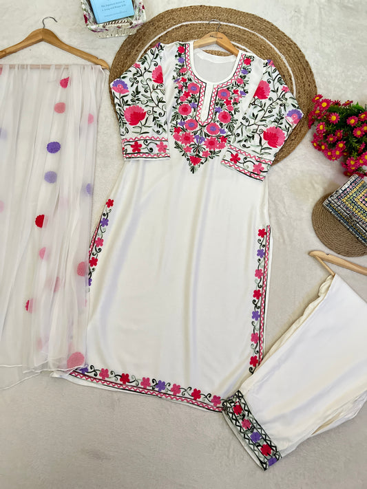Beautiful dress kashmiri style with full embroidery and havy rayon material