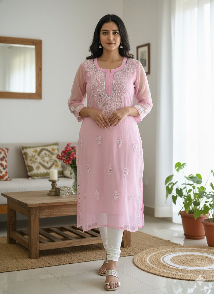 Chikankari kurtie with mirror work
