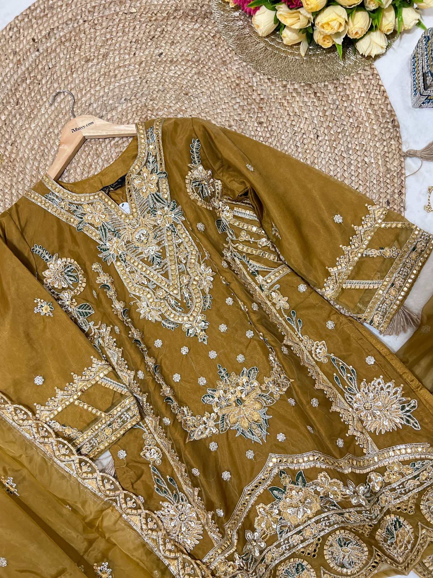 Premium suit set in organza material with full embroidery and sequins work CBRP2064