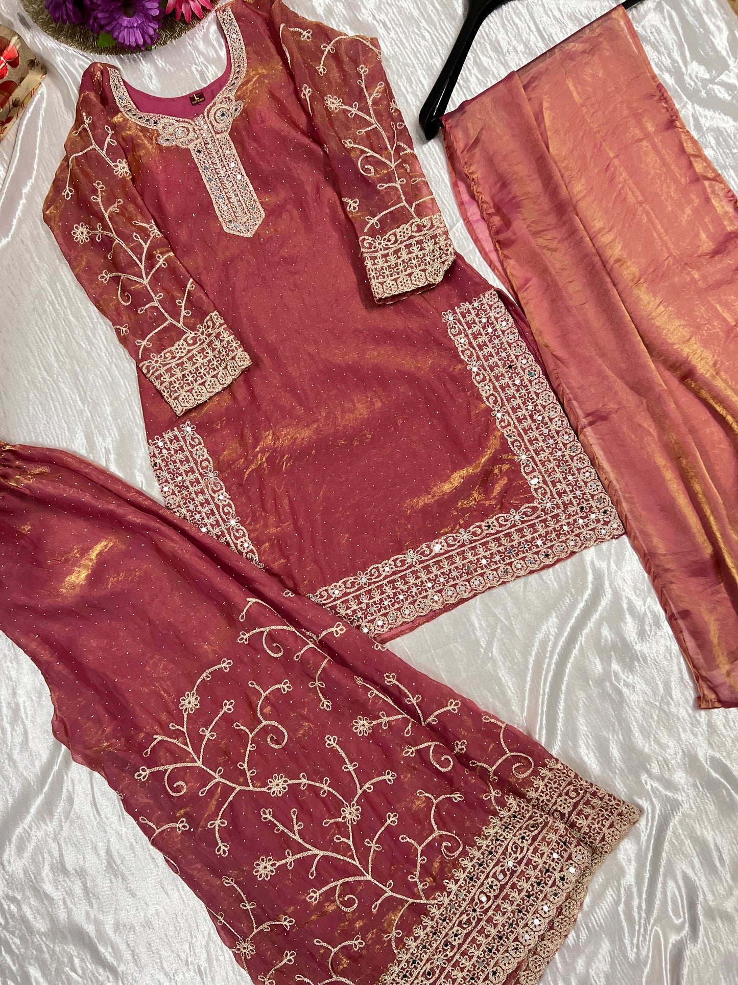 Premium shimmer silk garara set