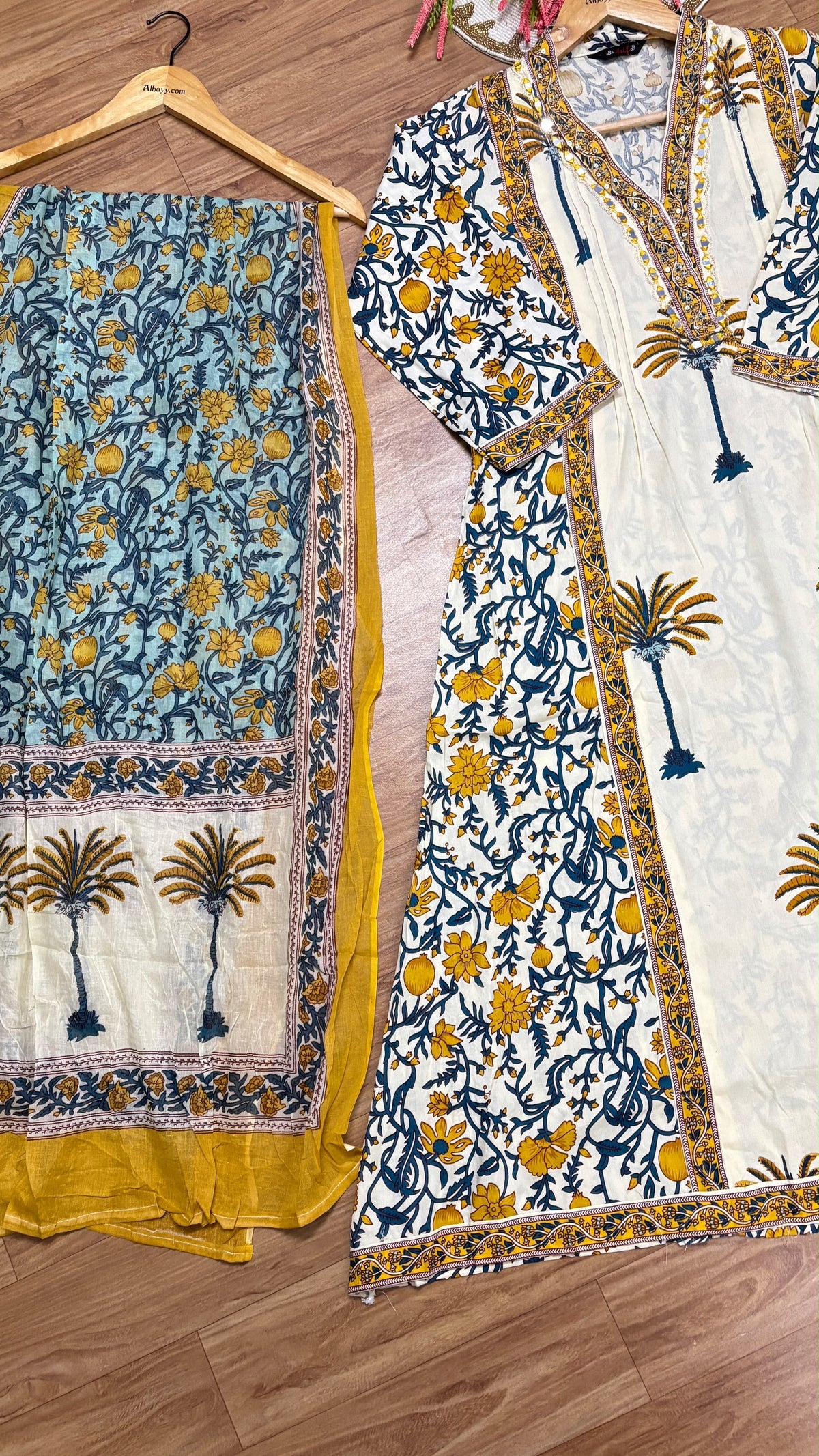 Suit set cotton work on net and other full print