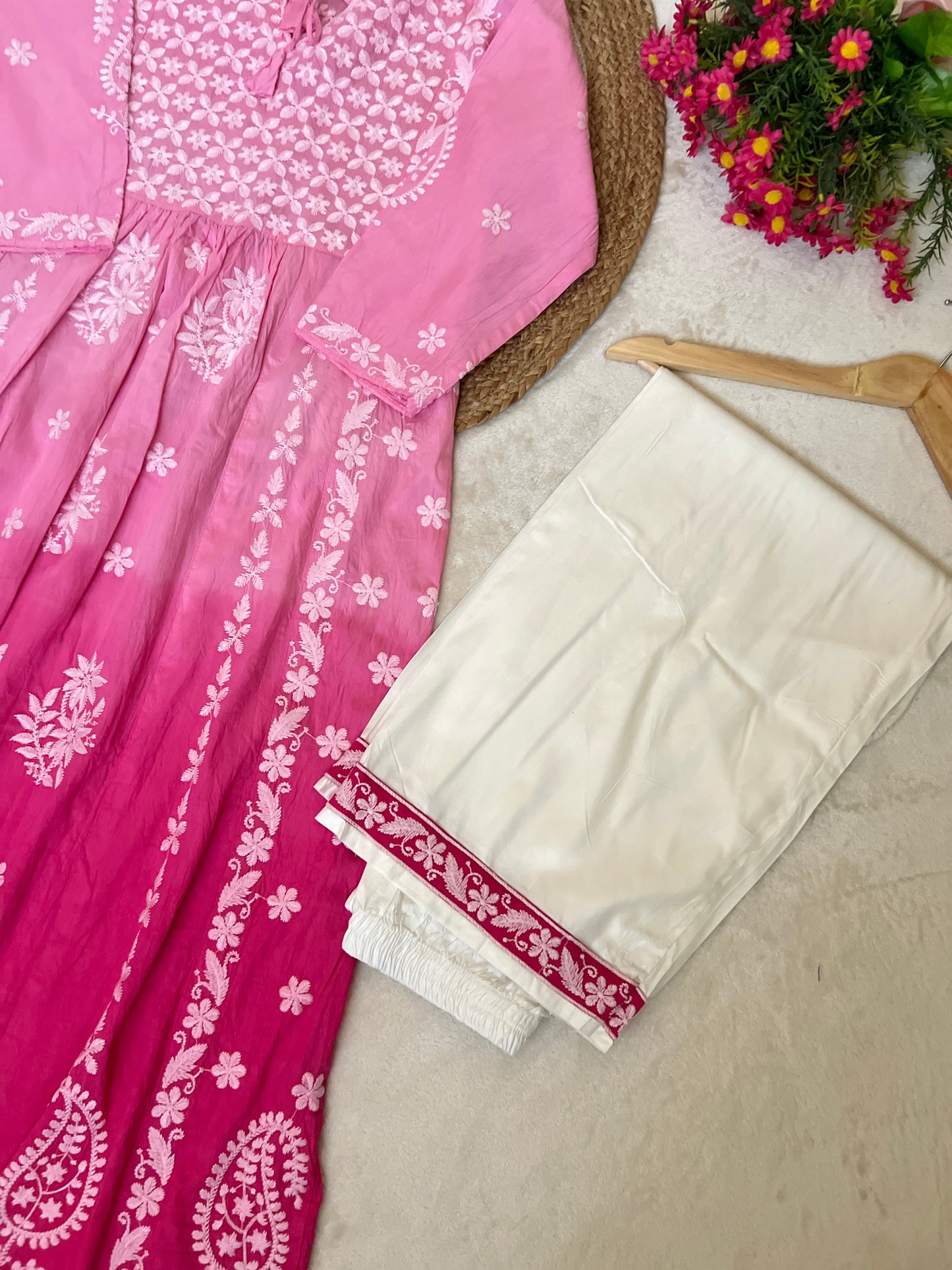Beautiful Chikankari frock pant Set with Two shade color (its Limited stock only one set available)
