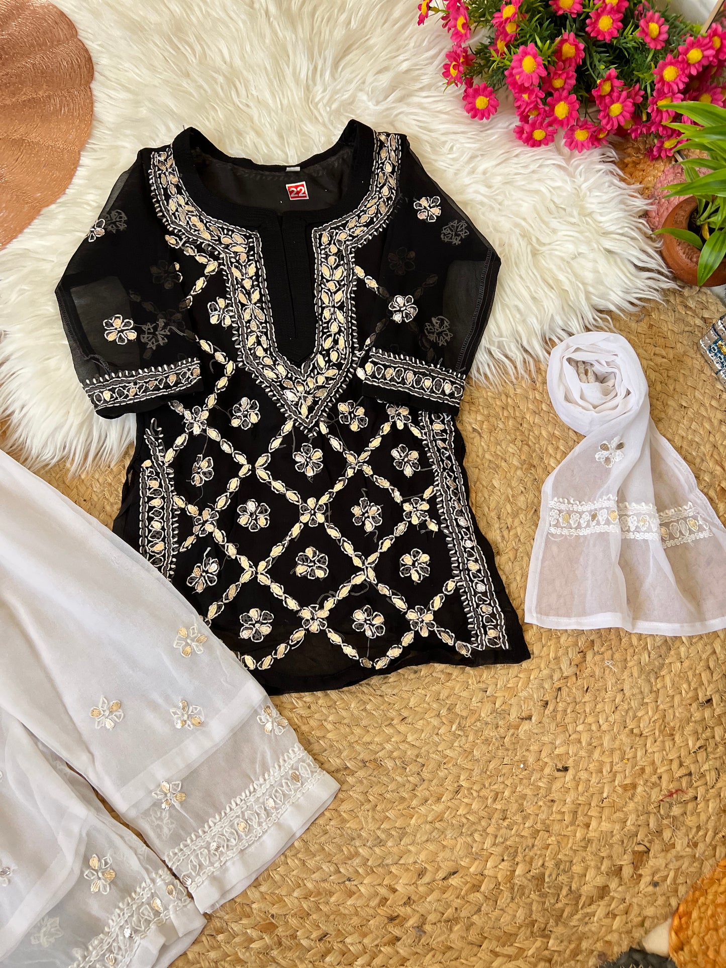 Kids chikankari with gota patti work