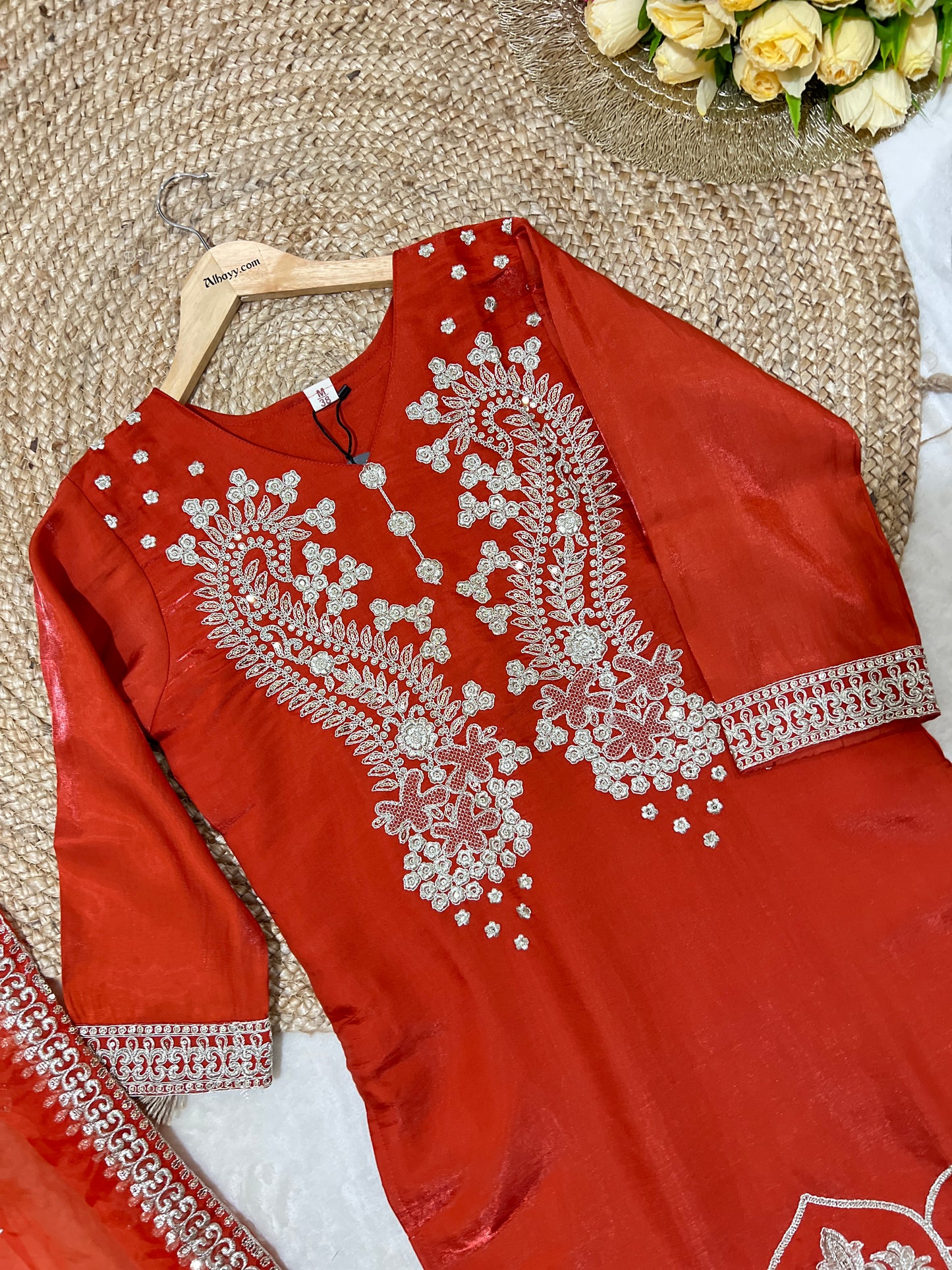 Premium Suit set With full Embroidery & Sequins work material silk and dupatta organza CBRP2064