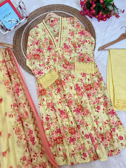 Premium cotton suit set ( full print work and lace work )
