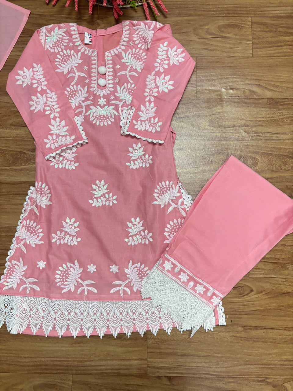 Kids dress with embroidery material cotton