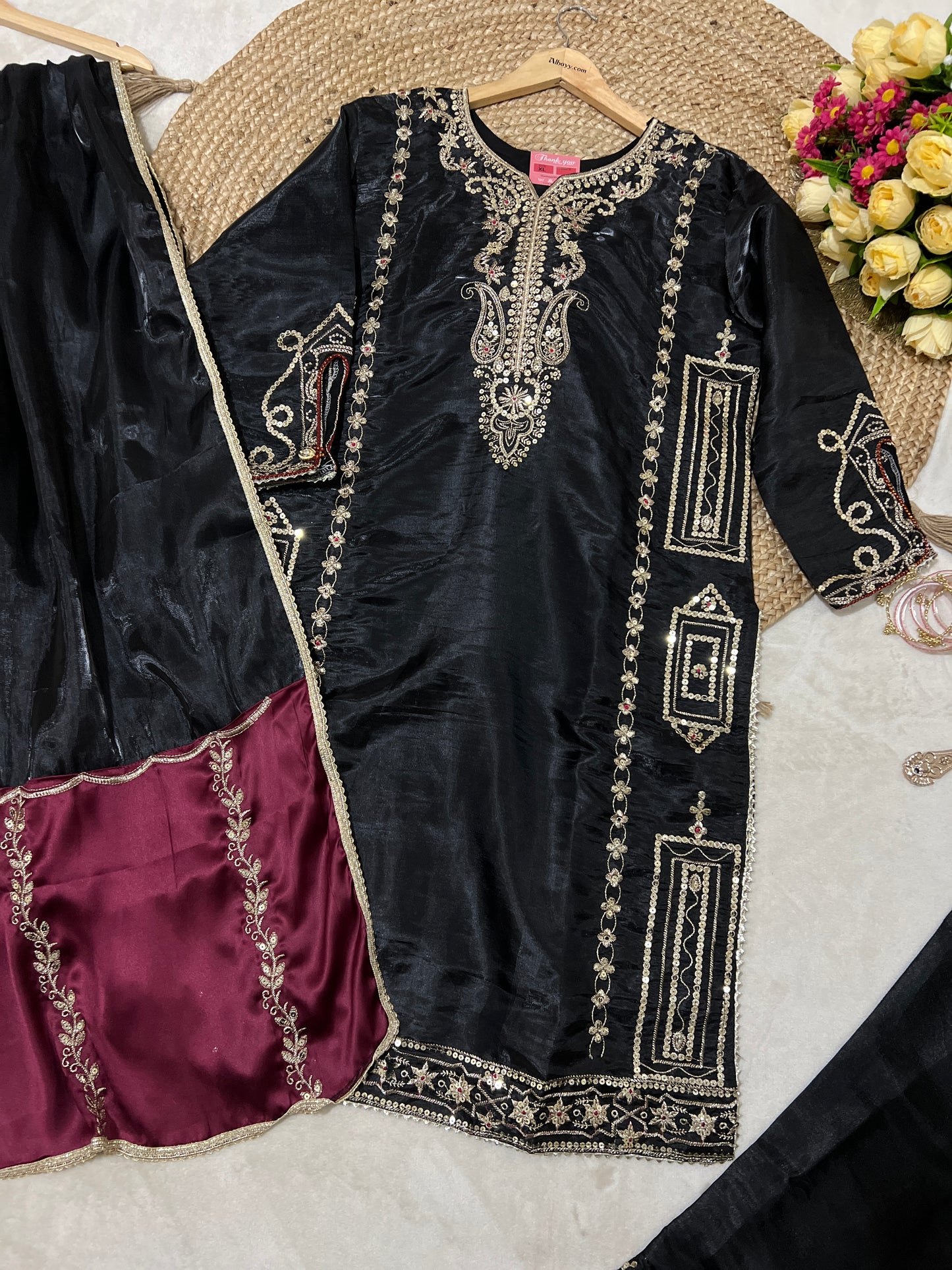 Premium suit set in full Silk Material with full Embroidery and sequins work CBRP2064