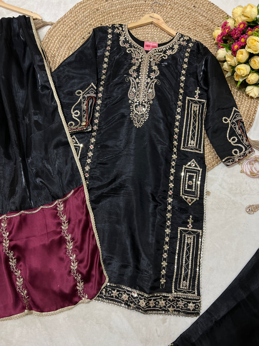 Premium suit set in full Silk Material with full Embroidery and sequins work CBRP2064