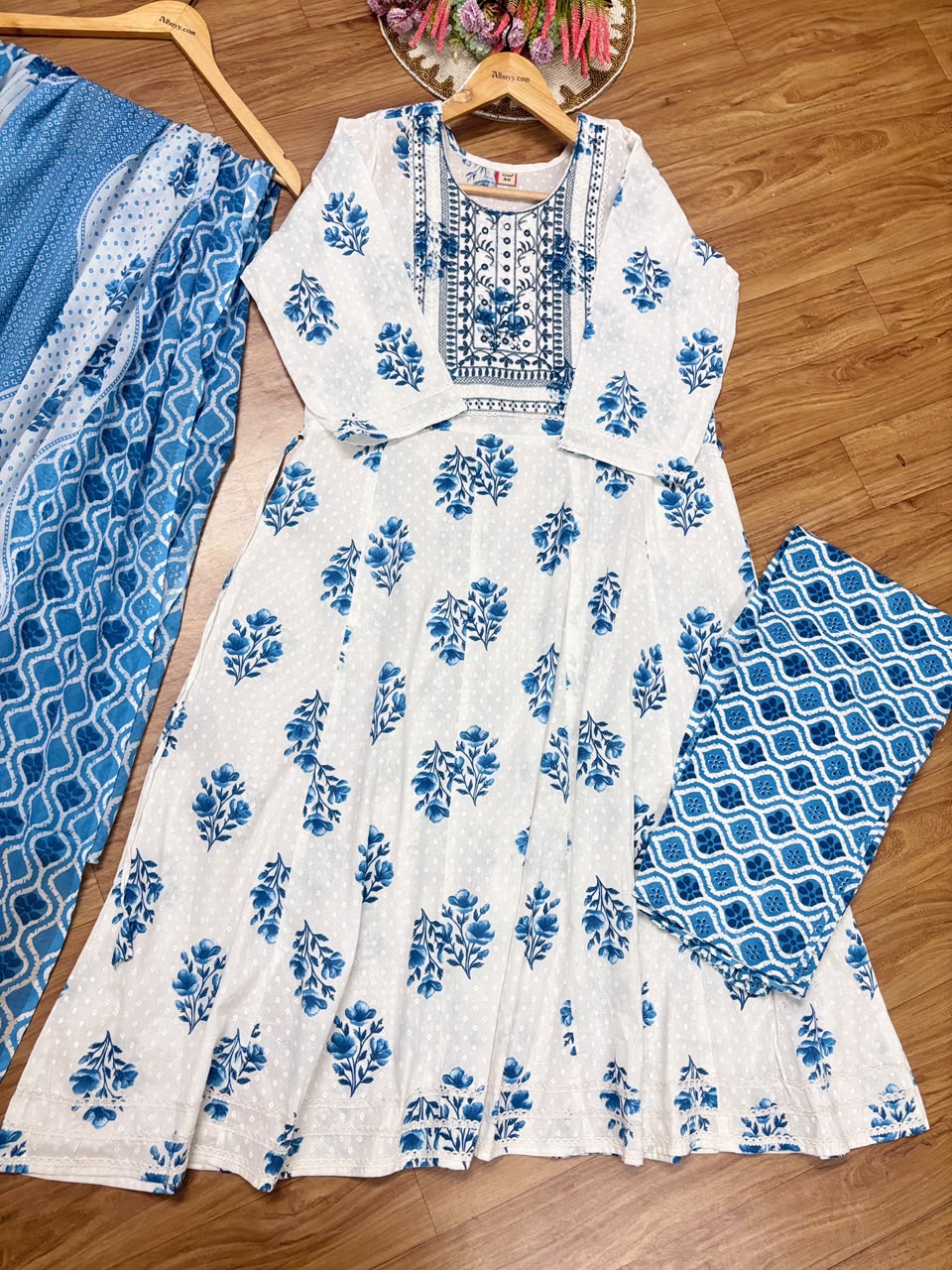 Cotton frock dupatta pant set