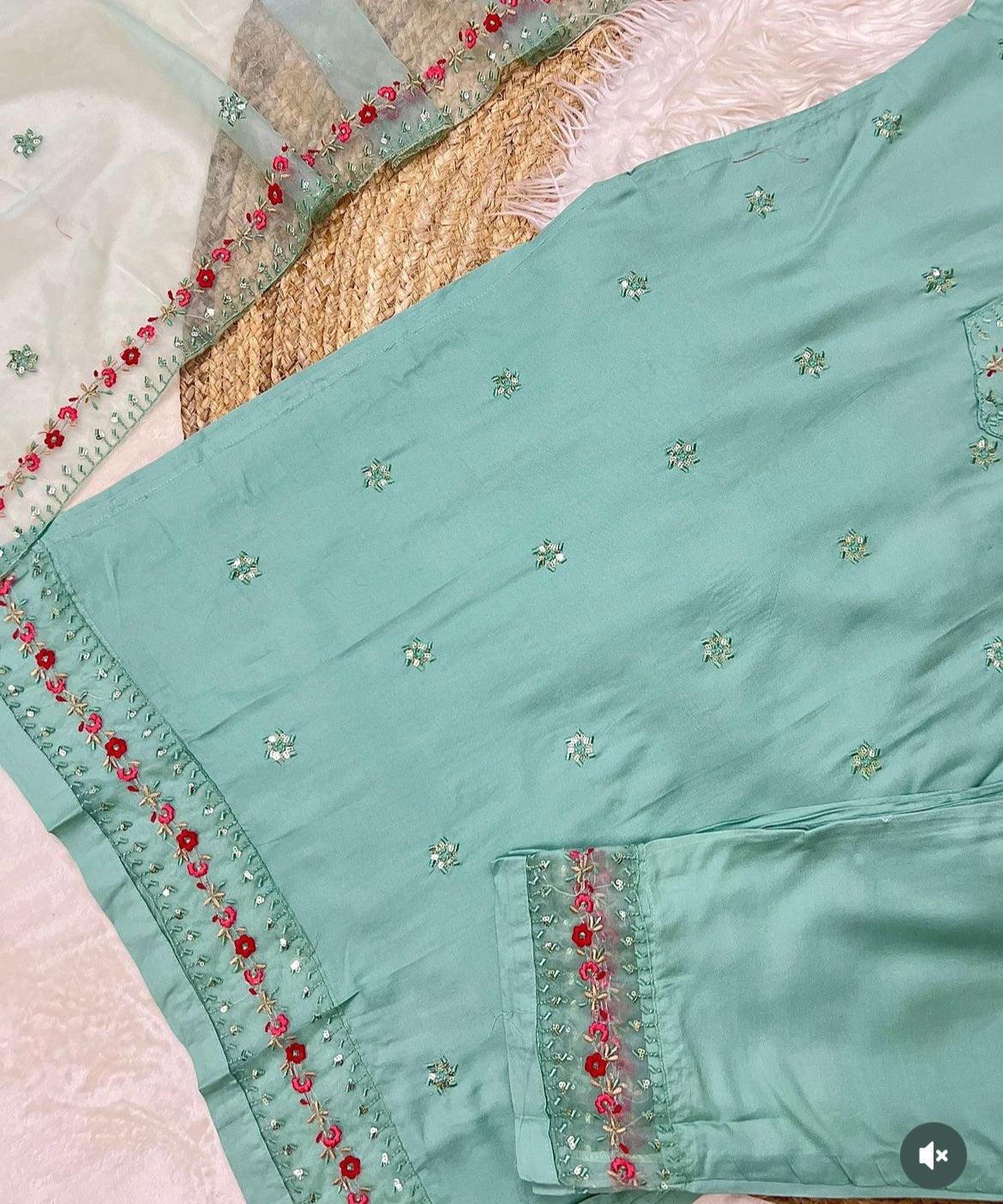 Beautiful dress with full work embroidery and organza dupatta