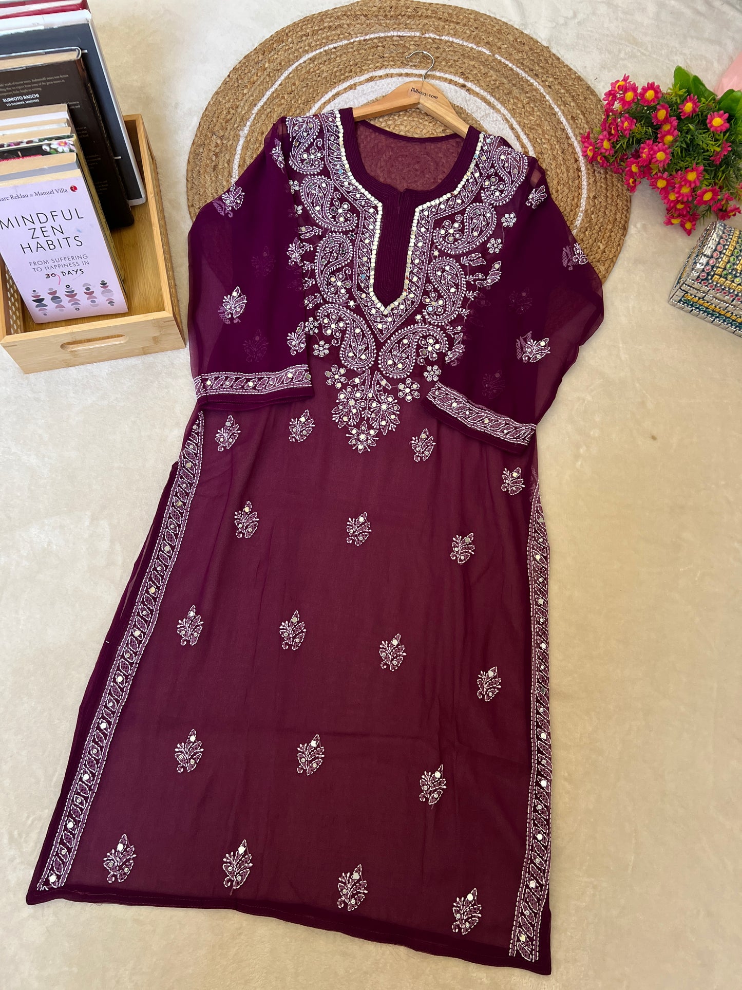 Chikankari kurtie with mirror work