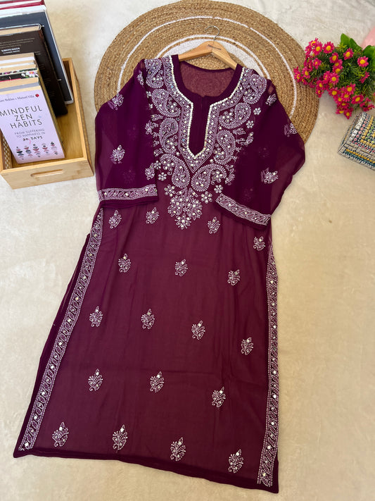 Chikankari kurtie with mirror work