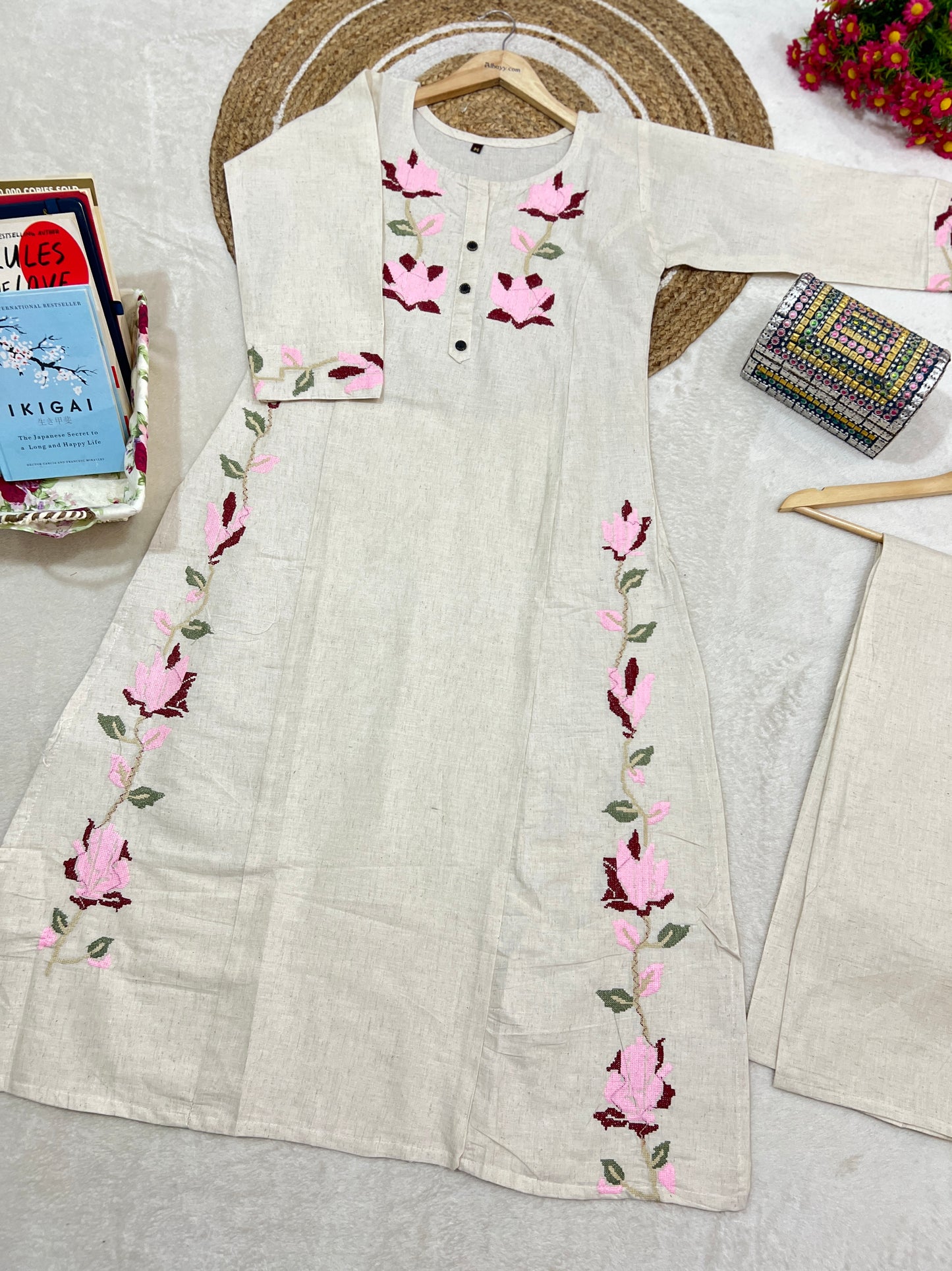 Khadi cord set with embroidery