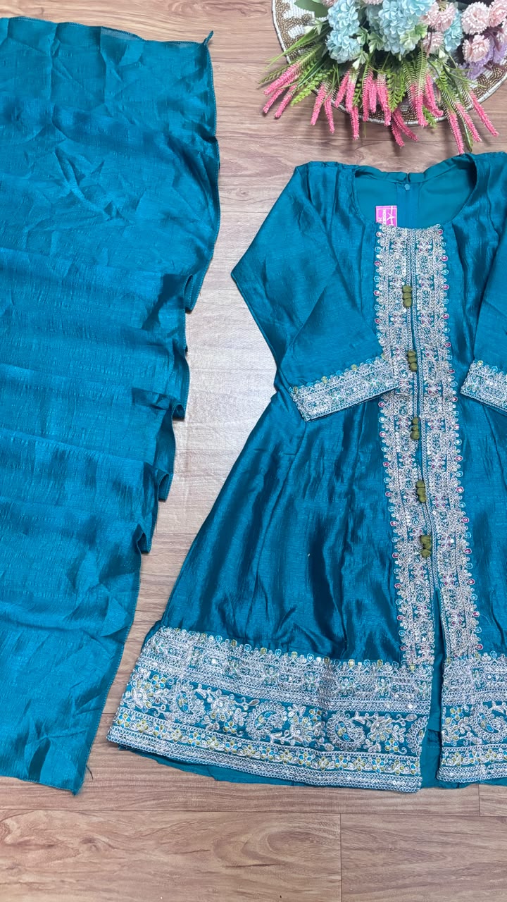 Kids wear in silk material with embroidery