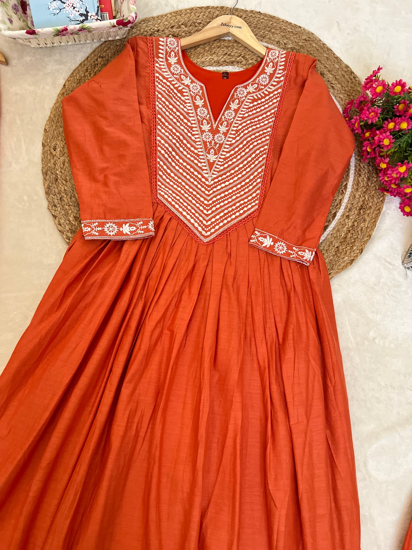 Premium Mul cotton suit set ( neck hands border & frock and pant border full Embroidery )
Dry clean only