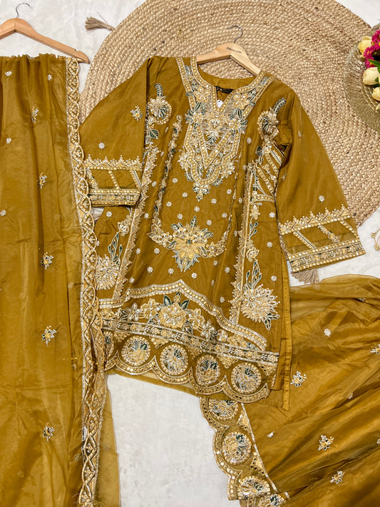 Premium suit set in organza material with full embroidery and sequins work CBRP2064