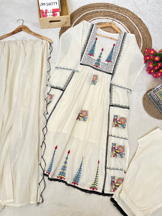 Beautiful dress in cotton with embroidery and mirror work