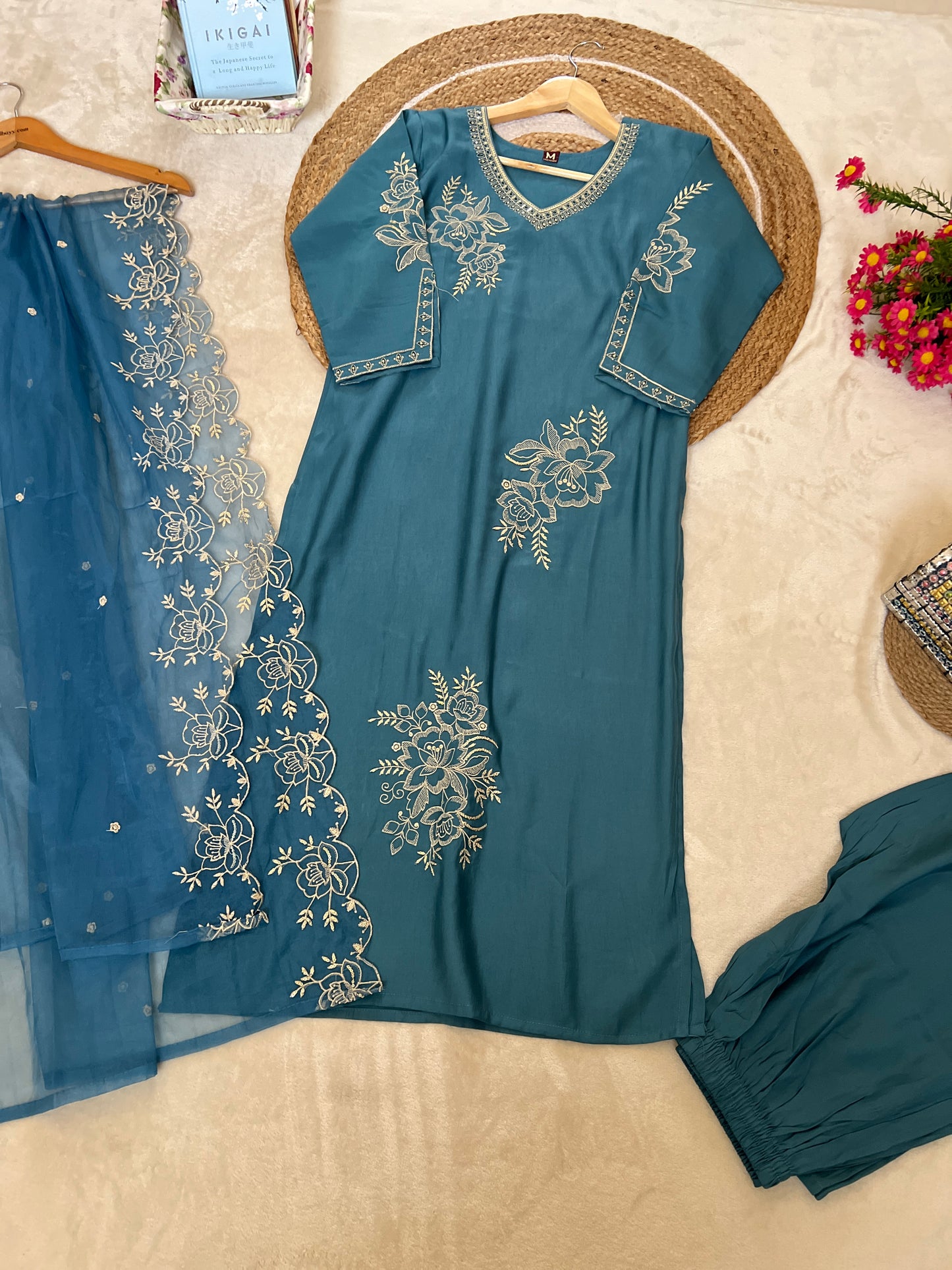 1011-silk suit & Organza Dupatta