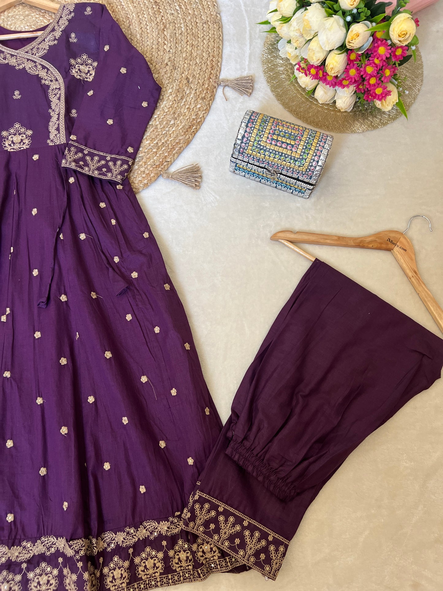 Cotton anghrakha style frock set , frock full embroidery CBRP4205