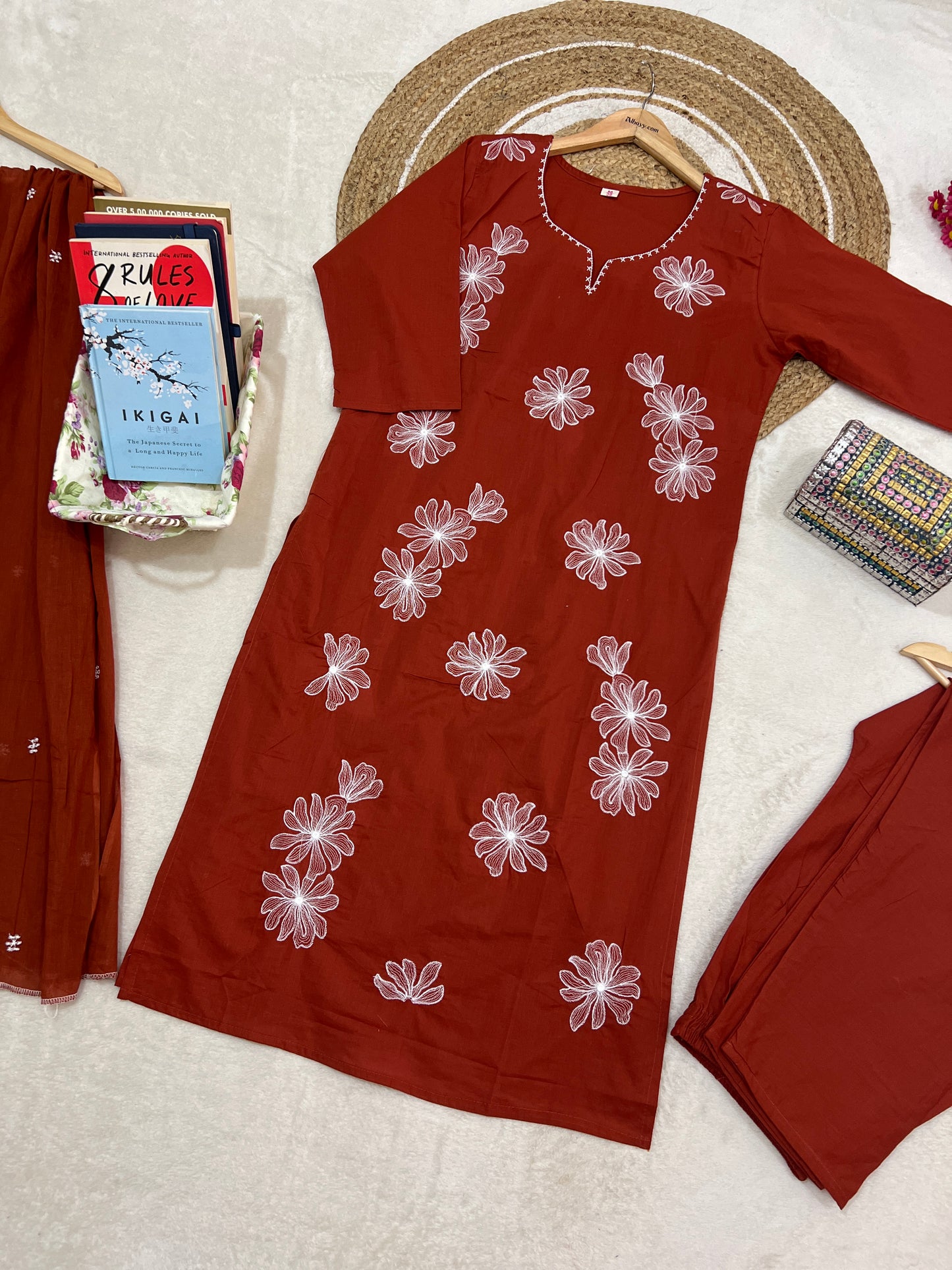 Cotton suit with full embroidery