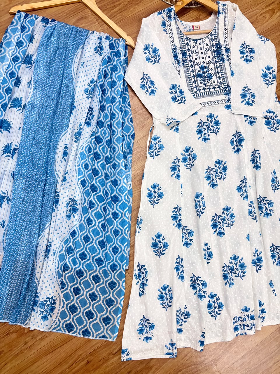 Cotton frock dupatta pant set