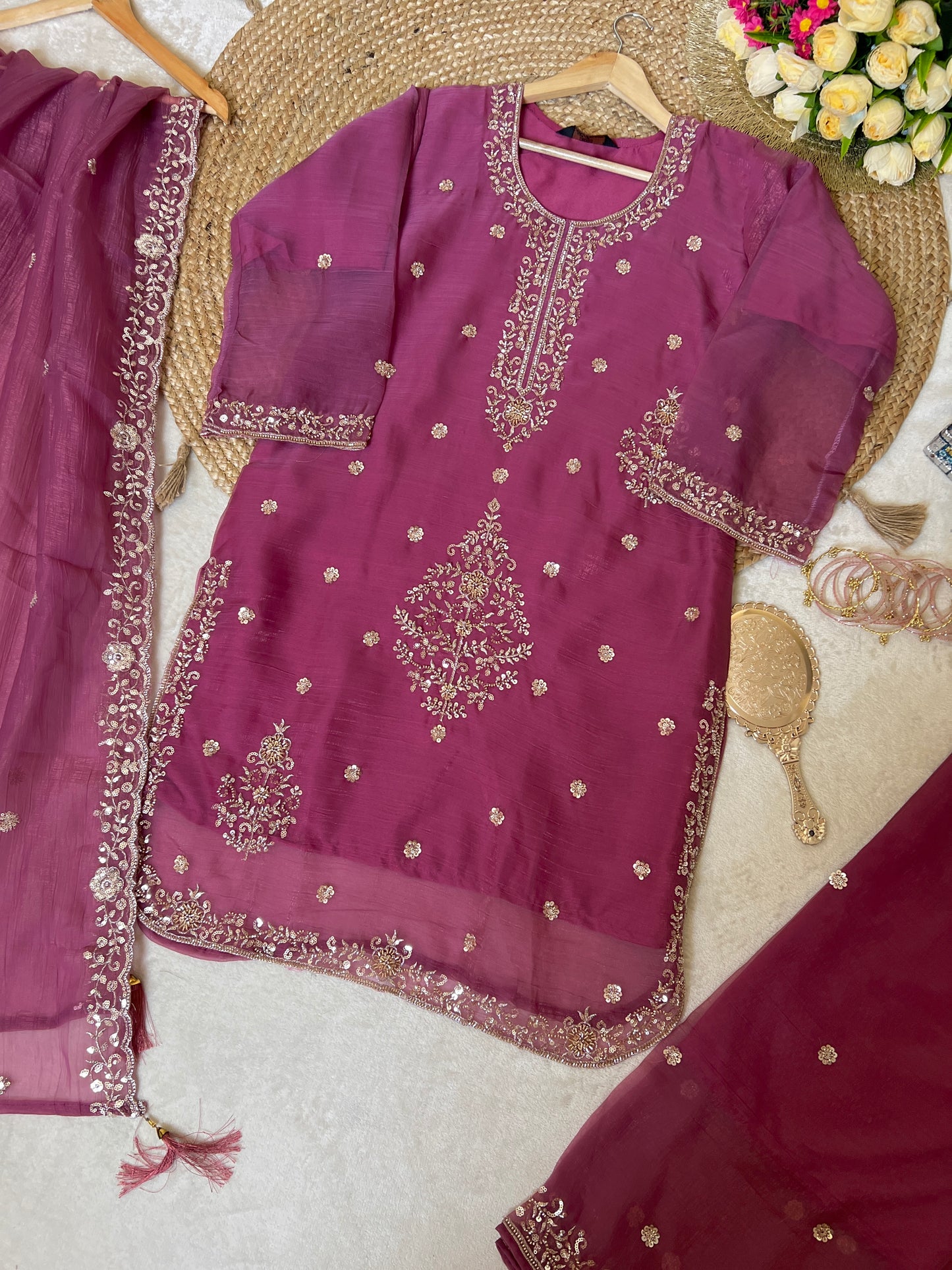 Premium suit set in glass organza material with full handwork CBRP2064
