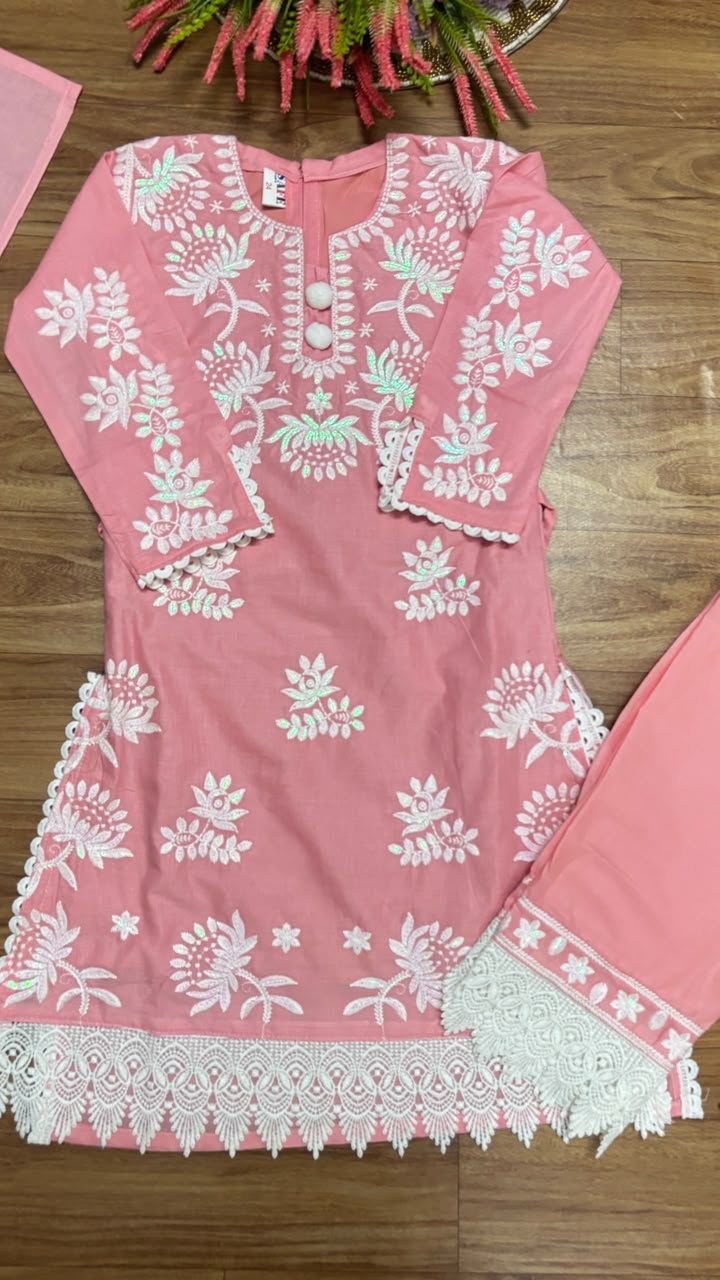 Kids dress with embroidery material cotton