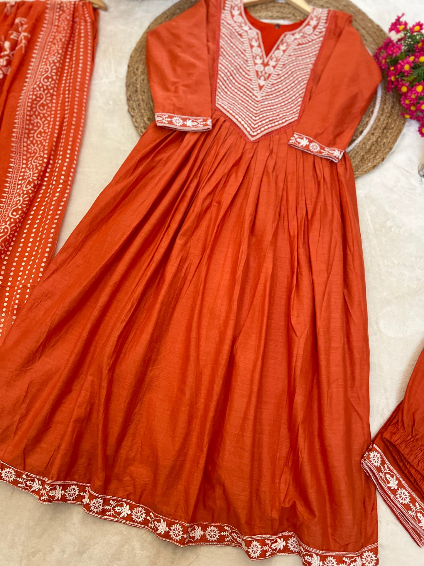 Premium Mul cotton suit set ( neck hands border & frock and pant border full Embroidery )
Dry clean only