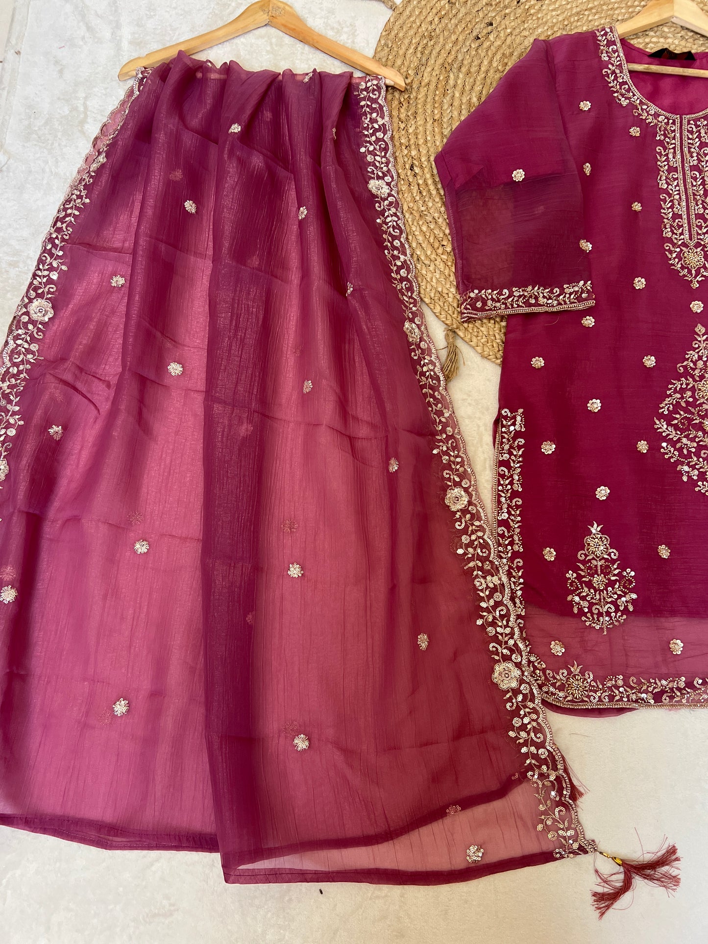 Premium suit set in glass organza material with full handwork CBRP2064