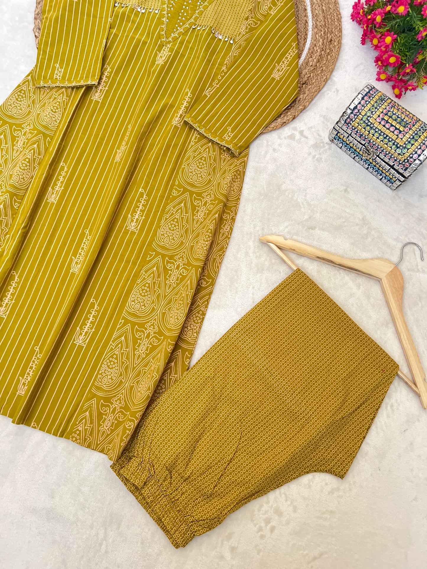 Premium cotton suit set ( sequins work on neck)