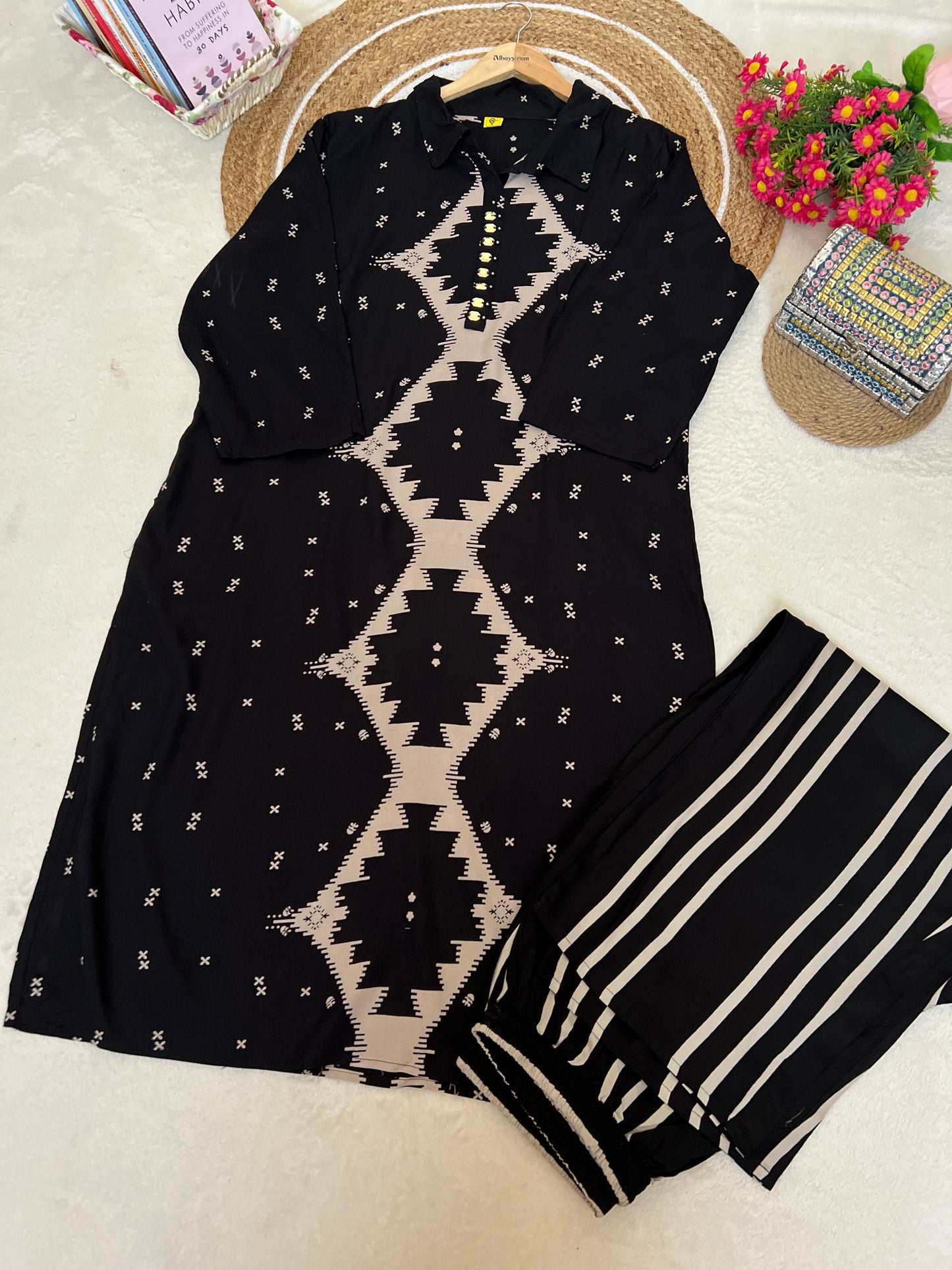 Beautiful kurtie pant set in soft cotton rayon material