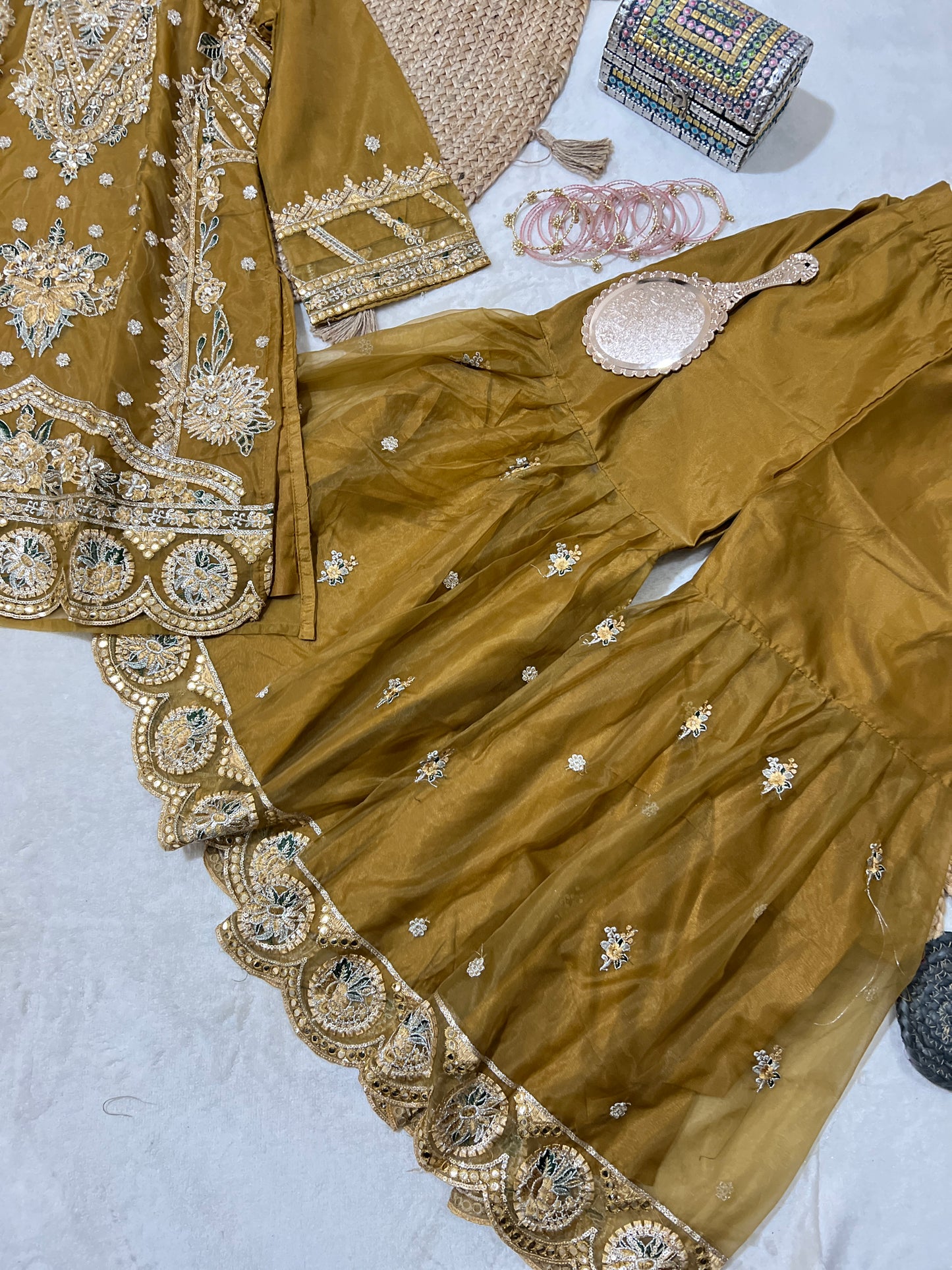 Premium suit set in organza material with full embroidery and sequins work CBRP2064