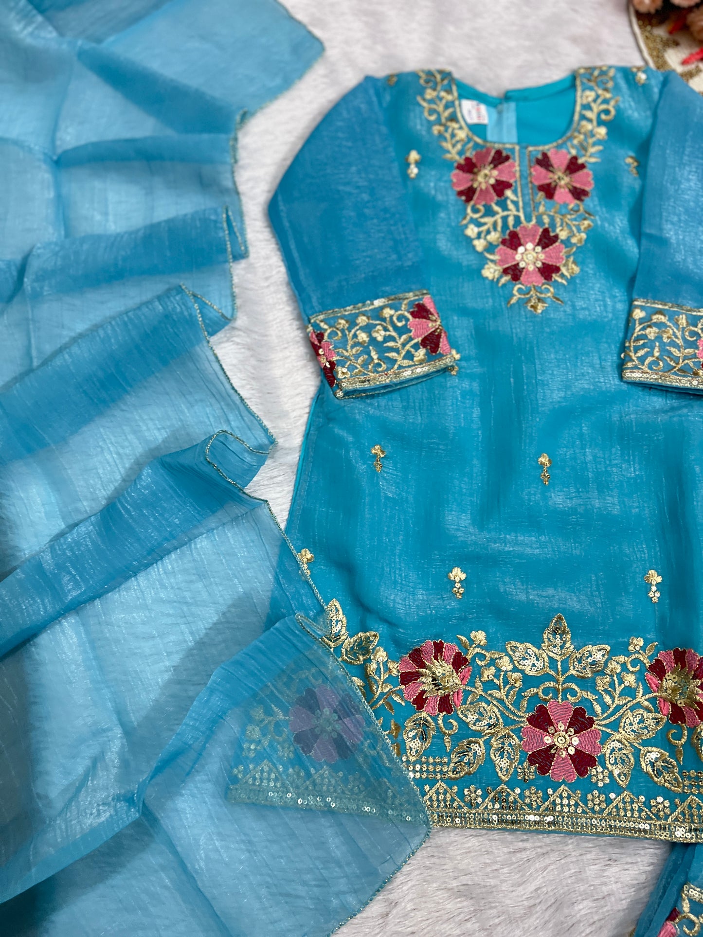 Premium kids dress in light weight organza with full embroidery and sequins work (5 AED Discount on prepaid orders)