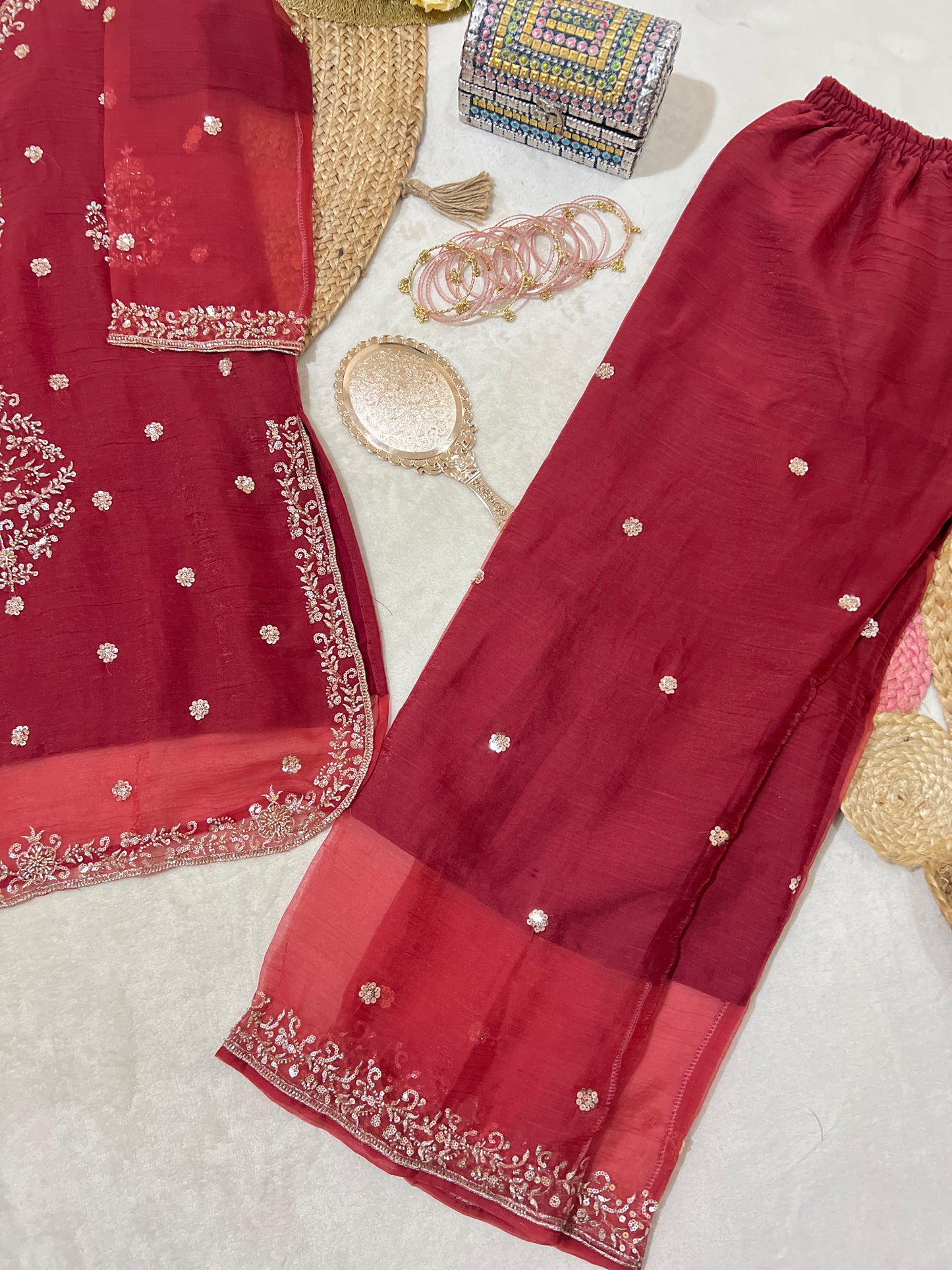 Premium Suit set organza material with full handwork sequence & embroidery CBRP2064