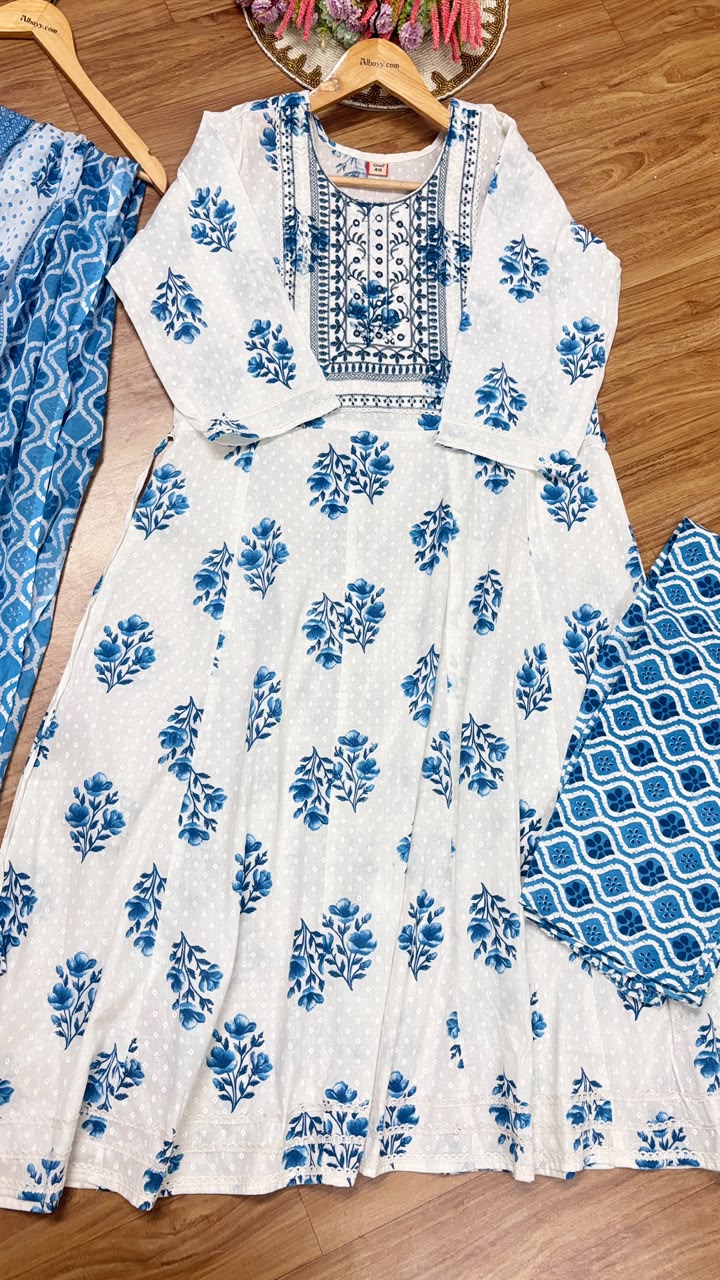 Cotton frock dupatta pant set