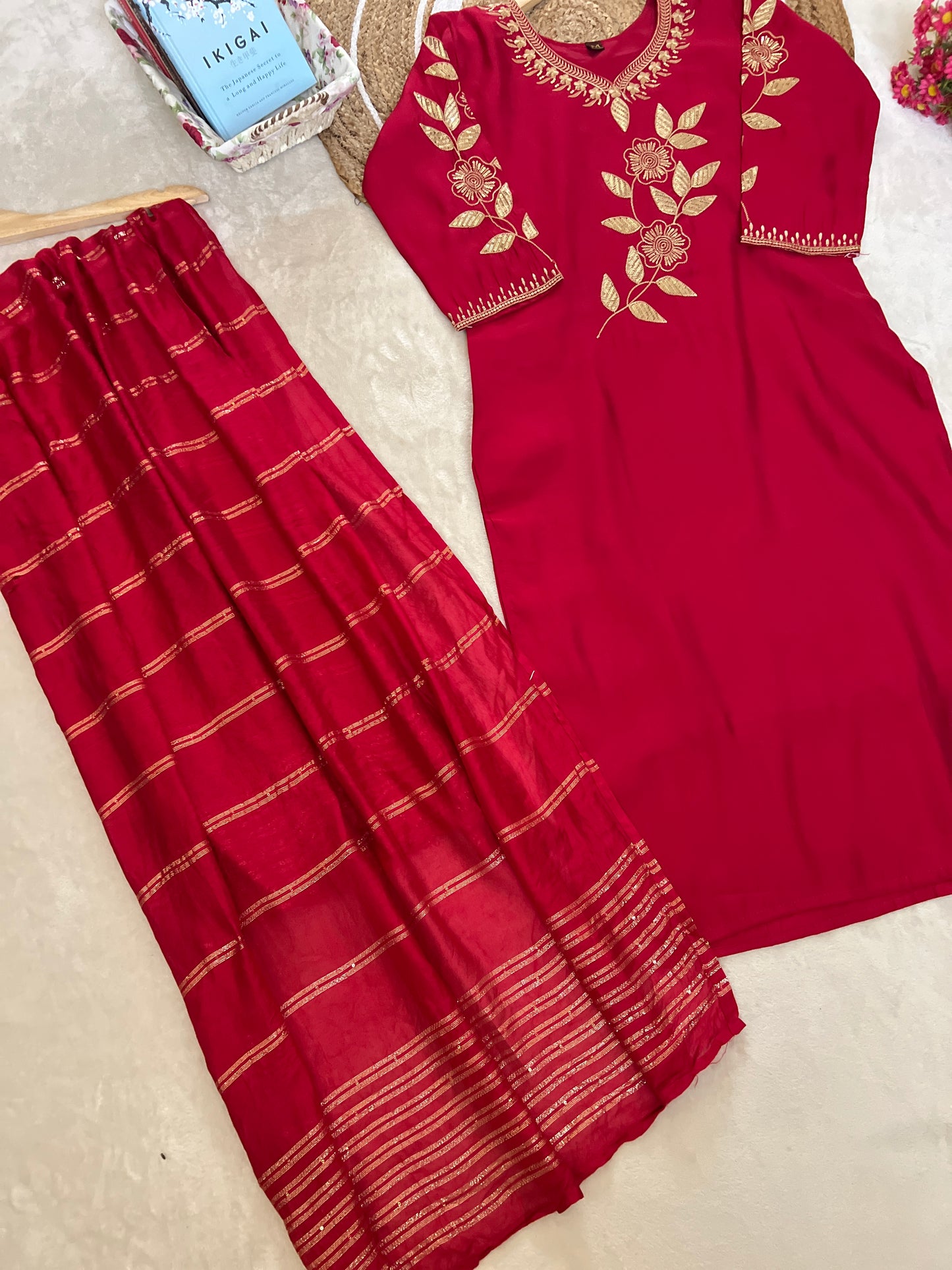 1012-silk suit with embroidery