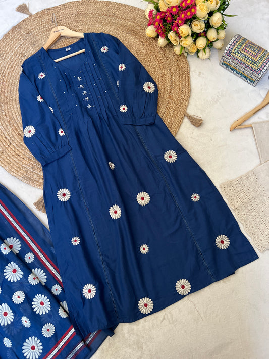 Premium cotton suit set embroidery on frock-CBRP 1044