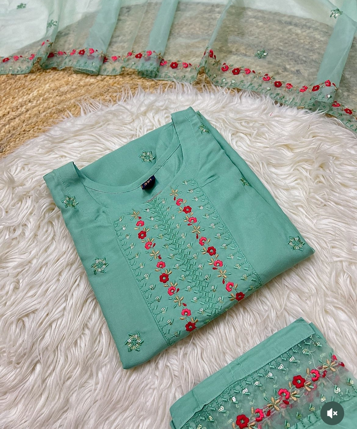Beautiful dress with full work embroidery and organza dupatta