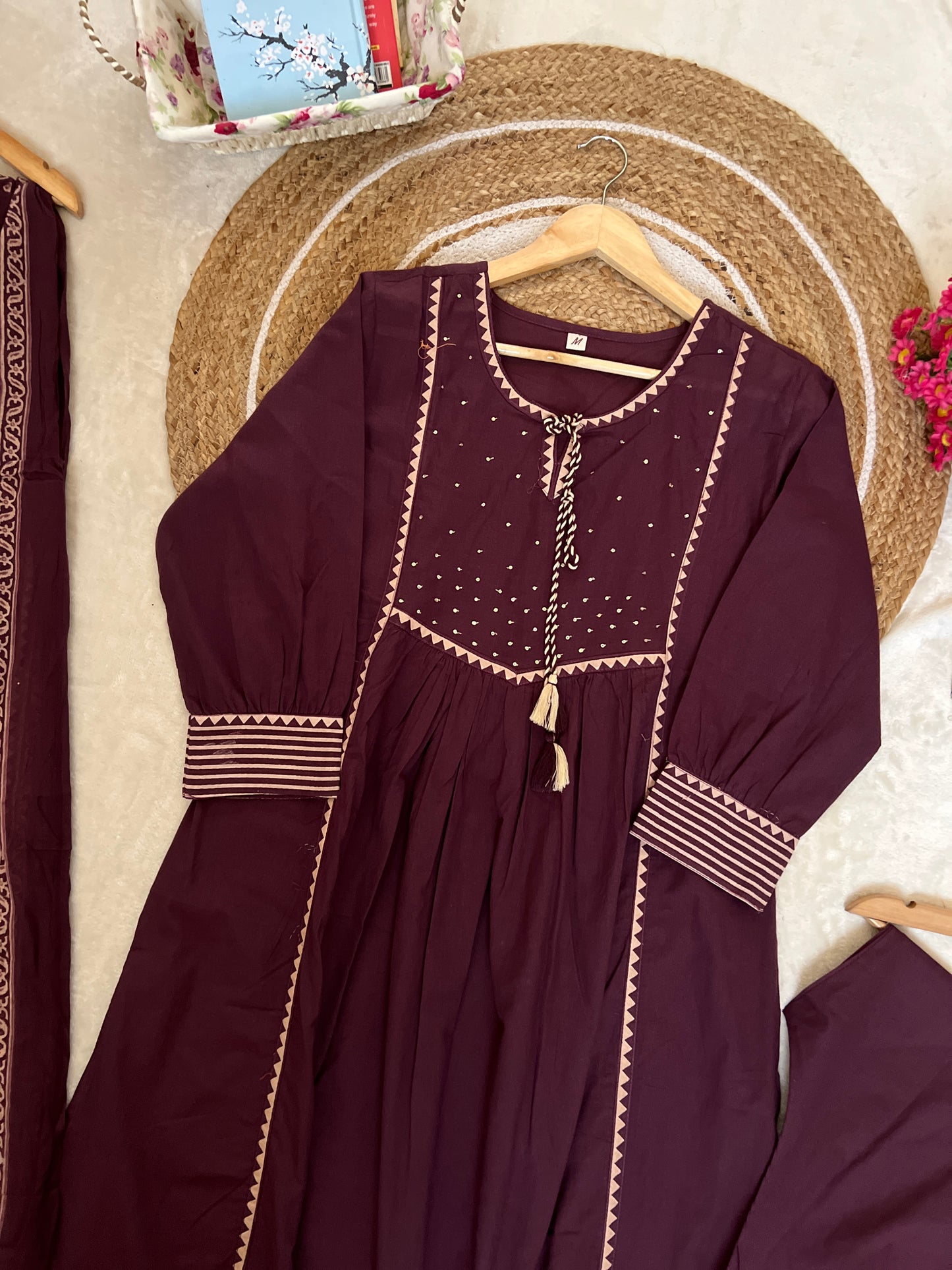 Premium cotton suit set ( sequins work on neck )