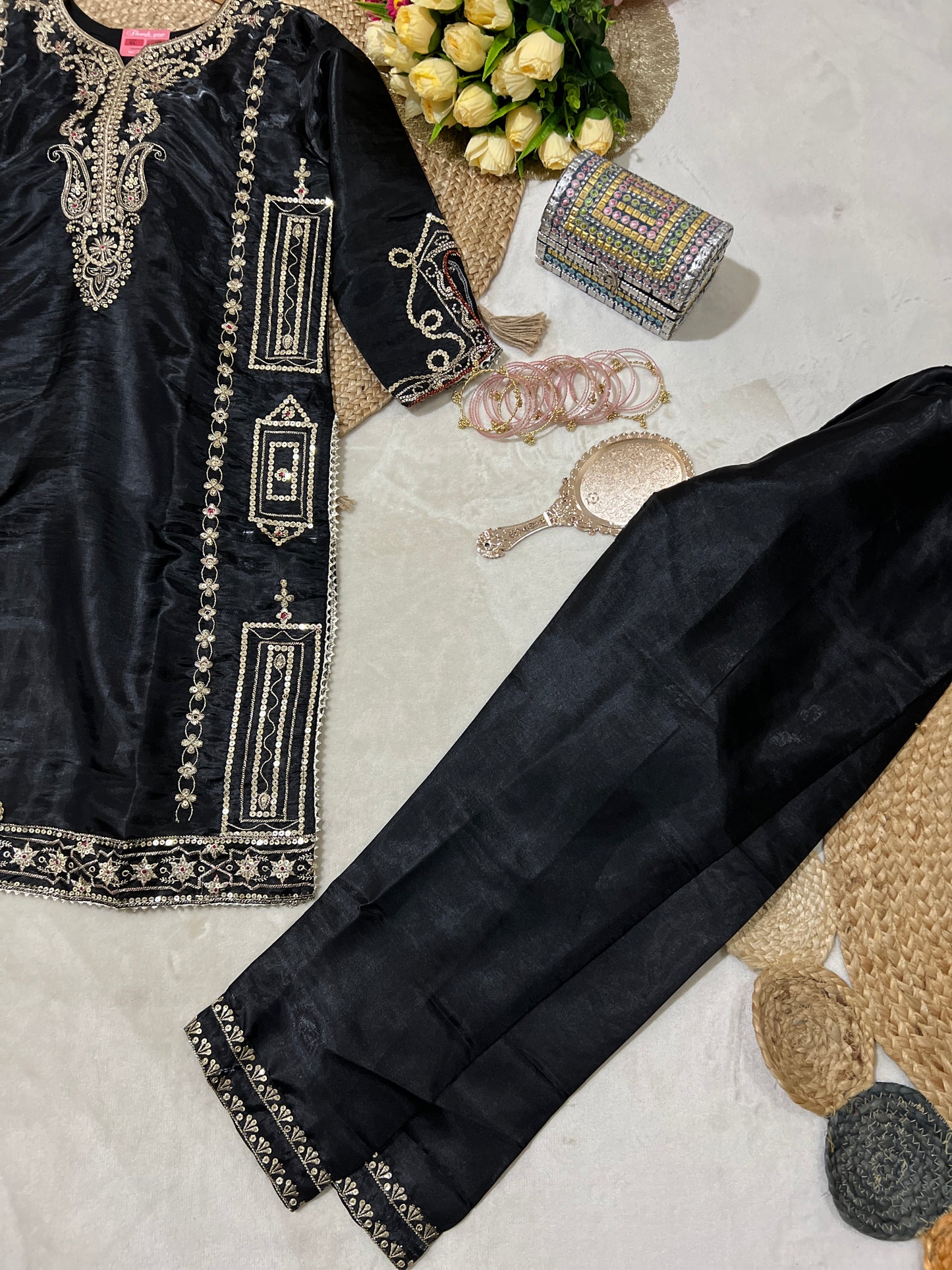 Premium suit set in full Silk Material with full Embroidery and sequins work CBRP2064