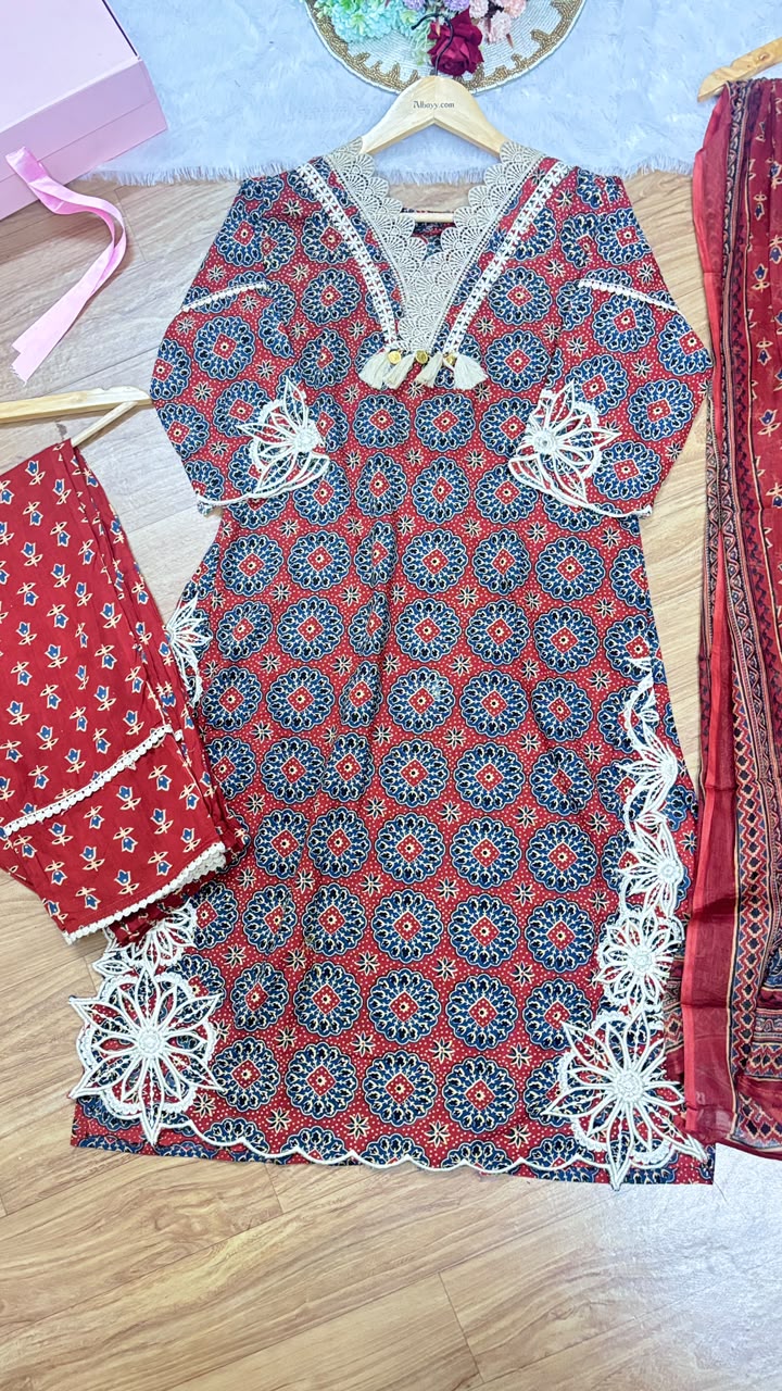 Premium cotton dress with lace work