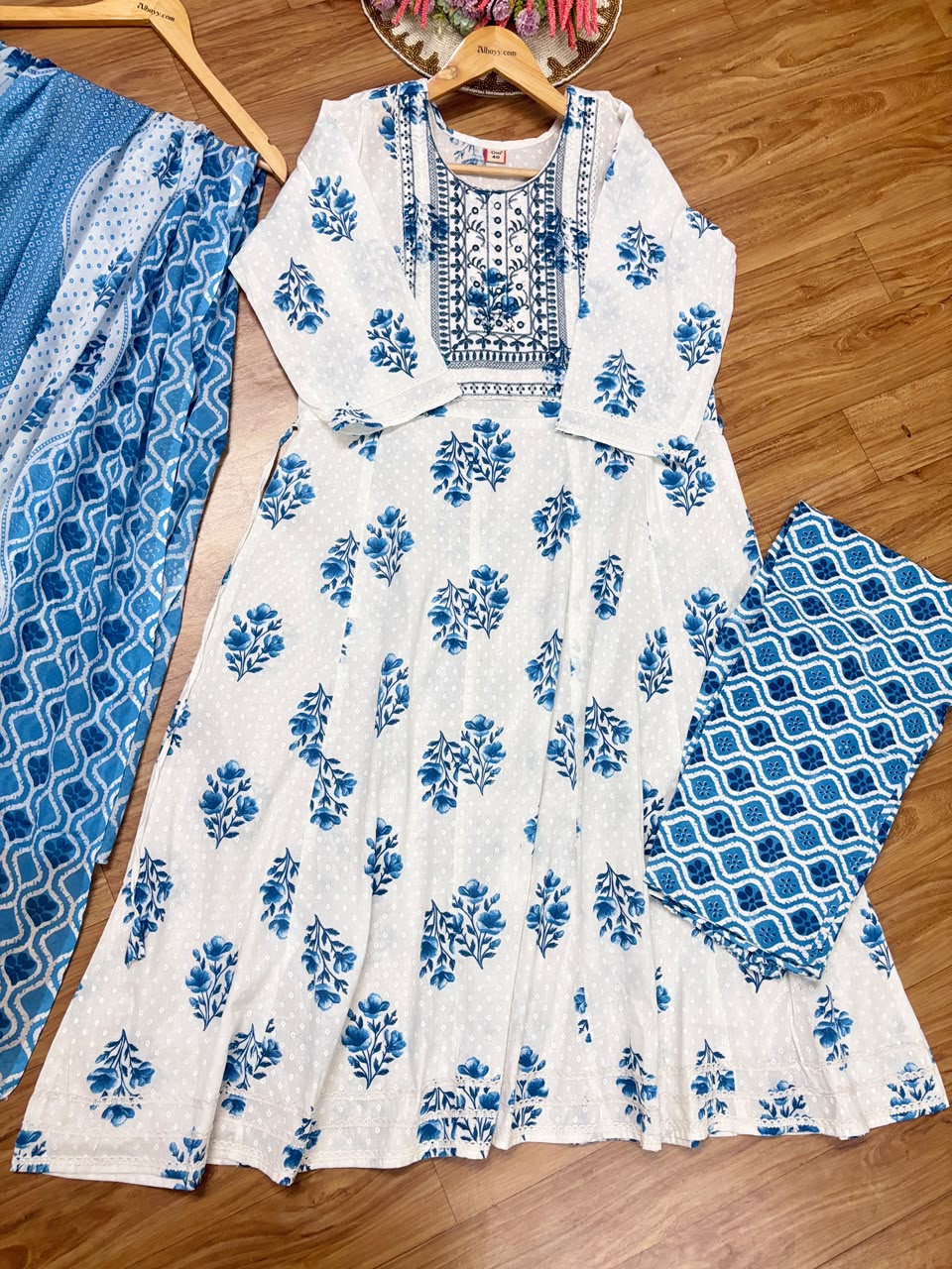 Cotton frock dupatta pant set
