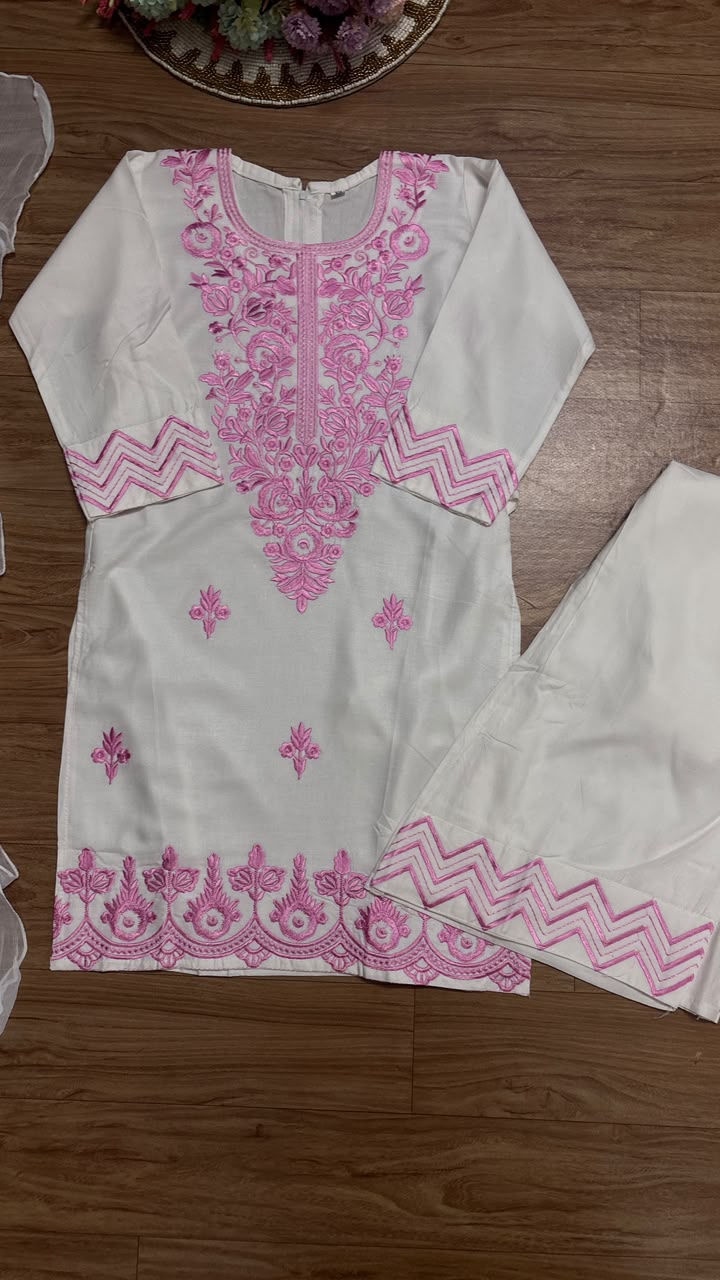 Kids wear full embroidery material soft cotton rayon