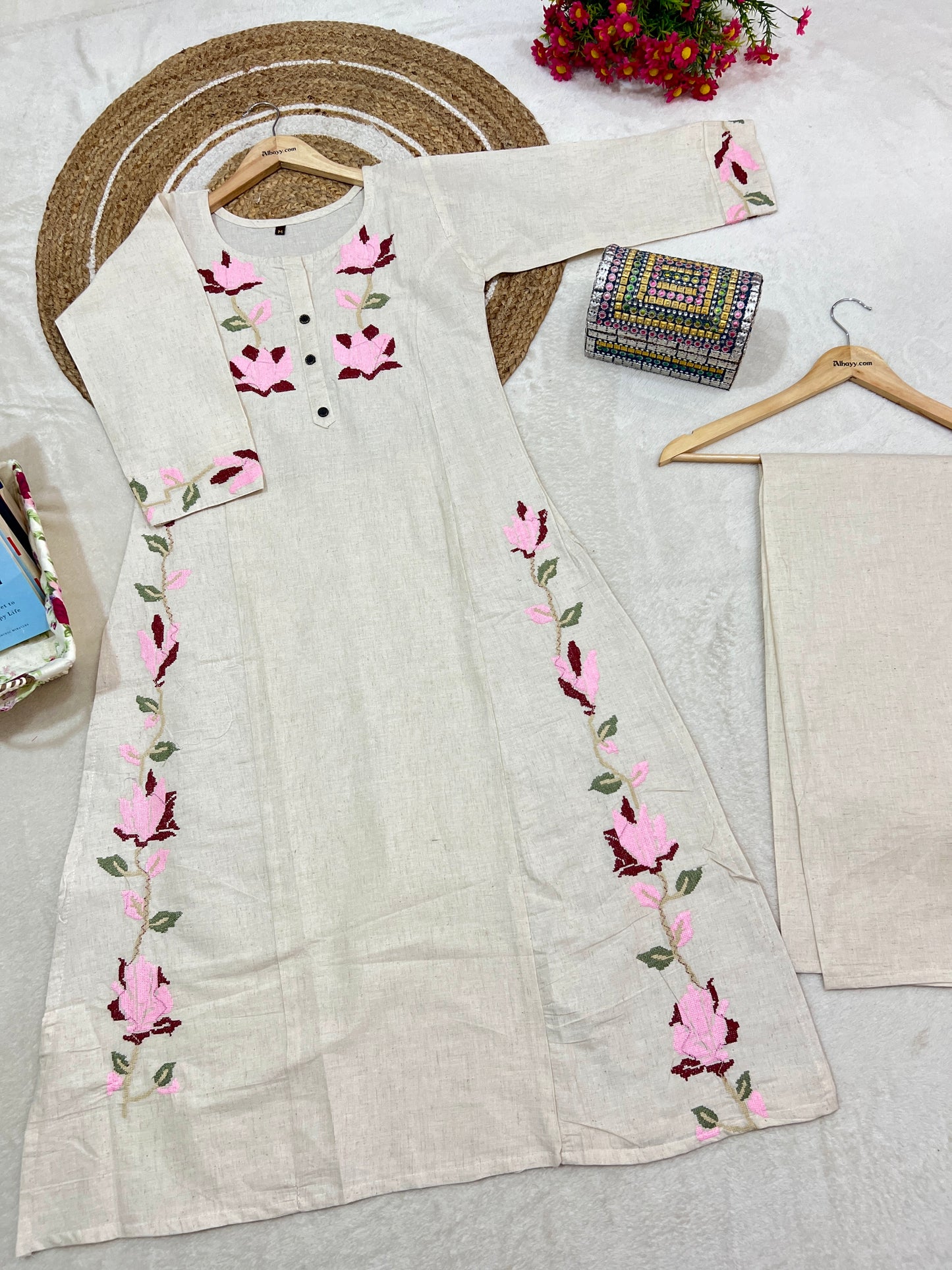 Khadi cord set with embroidery