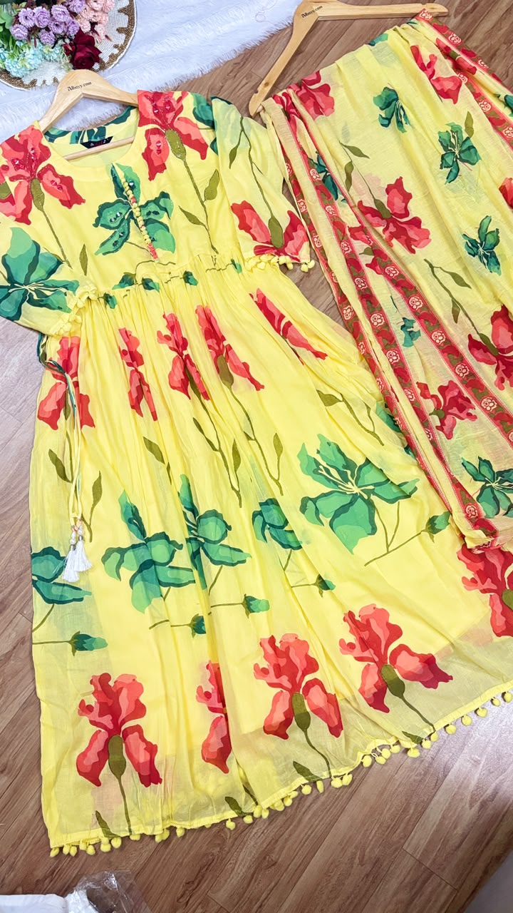 Mul cotton frock dupatta set