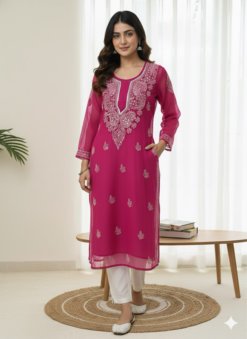 Chikankari kurtie with mirror work