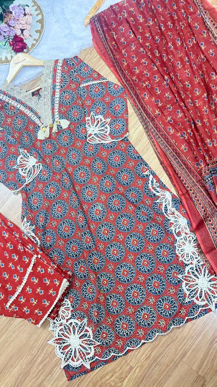 Premium cotton dress with lace work