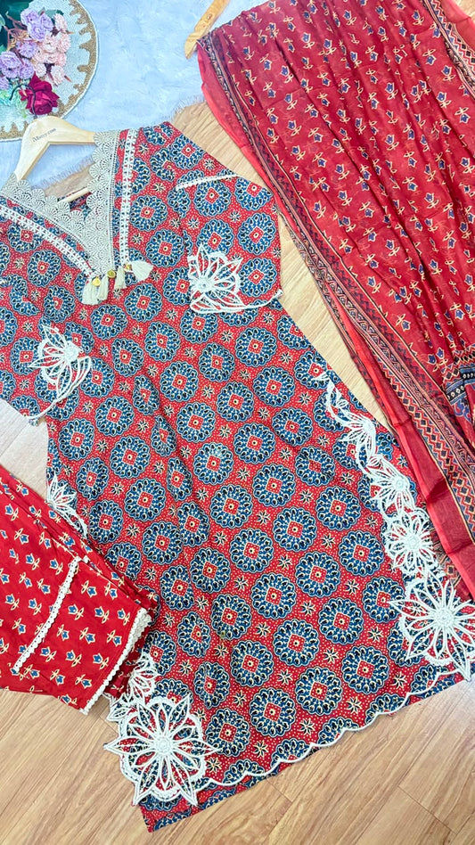 Premium cotton dress with lace work